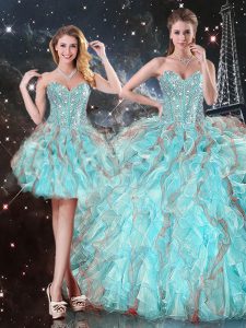 Customized Sleeveless Beading and Ruffles Lace Up 15th Birthday Dress