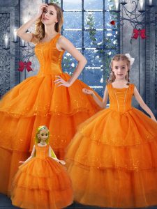 Delicate Orange Sleeveless Organza Lace Up Sweet 16 Dress for Military Ball and Sweet 16 and Quinceanera