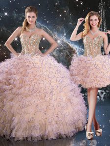 Ball Gowns Quinceanera Gown Peach Sweetheart Organza Sleeveless Floor Length Lace Up