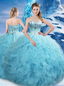 Sweetheart Sleeveless Lace Up 15 Quinceanera Dress Aqua Blue Tulle