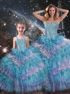 High End Multi-color Lace Up Sweetheart Beading and Ruffled Layers Quinceanera Dresses Organza Sleeveless