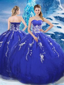 Graceful Blue Sweetheart Neckline Appliques Sweet 16 Quinceanera Dress Sleeveless Lace Up