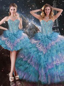 Chic Sweetheart Sleeveless Lace Up Sweet 16 Dress Multi-color Organza