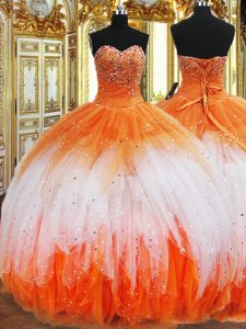 Ideal Multi-color Vestidos de Quinceanera Military Ball and Sweet 16 and Quinceanera with Beading and Ruffles Sweetheart Sleeveless Lace Up
