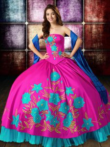 Superior Sleeveless Floor Length Embroidery Lace Up Sweet 16 Quinceanera Dress with Multi-color