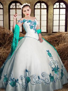 White Sweet 16 Quinceanera Dress Military Ball and Sweet 16 and Quinceanera with Embroidery Sweetheart Sleeveless Lace Up