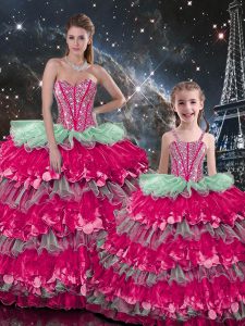 Fancy Sweetheart Sleeveless Organza Quinceanera Dresses Beading and Ruffles Lace Up