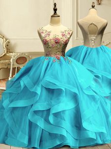 Lovely Sleeveless Appliques and Ruffles Lace Up 15th Birthday Dress