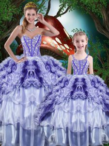Multi-color Ball Gowns Organza Sweetheart Sleeveless Beading and Ruffles and Ruffled Layers Floor Length Lace Up Quinceanera Dress