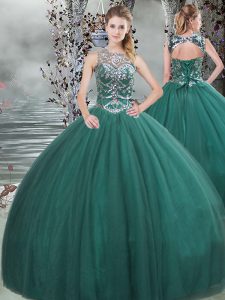 Tulle Sleeveless Floor Length Sweet 16 Dresses and Beading