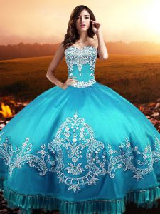 Aqua Blue Sweetheart Lace Up Beading and Appliques Quinceanera Dresses Sleeveless
