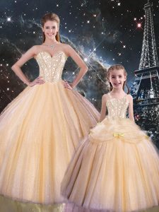 Custom Made Sweetheart Sleeveless Lace Up Ball Gown Prom Dress Champagne Tulle