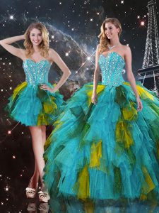 Sleeveless Lace Up Floor Length Beading and Ruffles Quinceanera Gowns