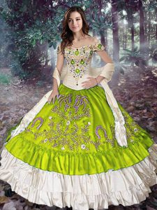 Fantastic Embroidery and Ruffled Layers Quinceanera Gown Yellow Green Lace Up Sleeveless Floor Length