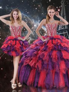 Admirable Beading and Ruffles and Ruffled Layers Sweet 16 Quinceanera Dress Multi-color Lace Up Sleeveless Floor Length