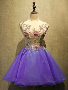 Custom Fit Organza Scoop Sleeveless Lace Up Appliques Prom Gown in Purple
