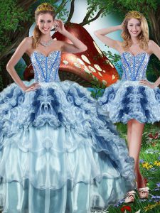 Multi-color Ball Gowns Sweetheart Sleeveless Organza Floor Length Lace Up Beading and Ruffles and Ruffled Layers Ball Gown Prom Dress