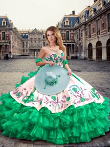 Ball Gowns 15th Birthday Dress Green Sweetheart Organza and Taffeta Sleeveless Floor Length Lace Up