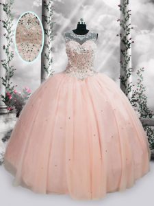 Enchanting Tulle Sleeveless Floor Length Quince Ball Gowns and Beading and Sequins
