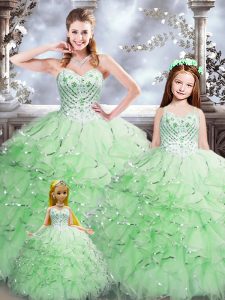 Ball Gowns 15 Quinceanera Dress Apple Green Sweetheart Organza Sleeveless Floor Length Lace Up