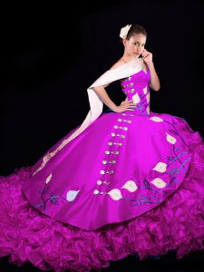 Vintage Taffeta Sleeveless Quinceanera Dress Brush Train and Embroidery and Ruffles