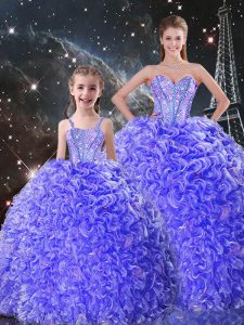 Affordable Organza Sleeveless Floor Length 15th Birthday Dress and Beading and Ruffles