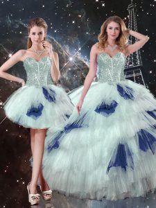 Fantastic Sleeveless Lace Up Floor Length Beading and Ruffled Layers and Sequins 15th Birthday Dress