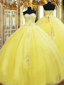 Free and Easy Yellow Sweetheart Lace Up Beading and Appliques Quinceanera Dress Sleeveless