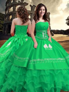 Free and Easy Green Sleeveless Taffeta Zipper Ball Gown Prom Dress for Military Ball and Sweet 16 and Quinceanera
