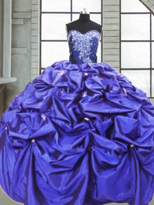 Sumptuous Purple Taffeta Lace Up Sweetheart Sleeveless Floor Length Sweet 16 Dresses Beading and Pick Ups