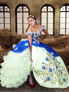 Embroidery Quince Ball Gowns Multi-color Lace Up Sleeveless Floor Length