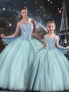 Fitting Light Blue 15th Birthday Dress Military Ball and Sweet 16 and Quinceanera with Beading Sweetheart Sleeveless Lace Up