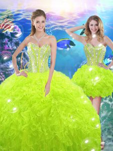 Affordable Beading and Ruffles Sweet 16 Dresses Yellow Green Lace Up Sleeveless Floor Length