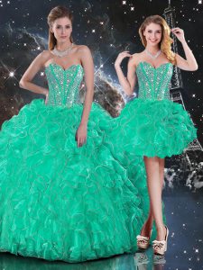 Spectacular Floor Length Turquoise 15 Quinceanera Dress Sweetheart Sleeveless Lace Up