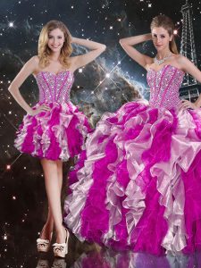Simple Organza Sweetheart Sleeveless Lace Up Beading and Ruffles Sweet 16 Dresses in Multi-color