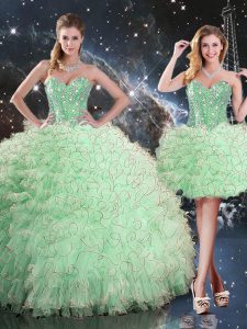 Fitting Apple Green Sweetheart Neckline Beading and Ruffles 15th Birthday Dress Sleeveless Lace Up