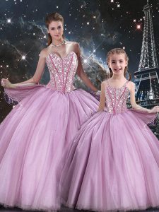 Lilac Sleeveless Beading Floor Length 15 Quinceanera Dress