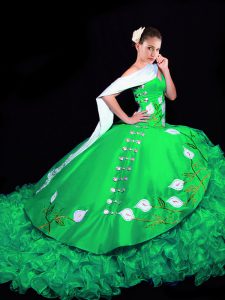 Shining Green Quinceanera Dresses Sweetheart Sleeveless Brush Train Lace Up