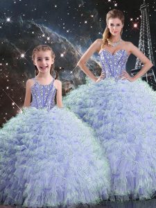 Hot Selling Ball Gowns Sweet 16 Dresses Lavender Sweetheart Organza Sleeveless Floor Length Lace Up
