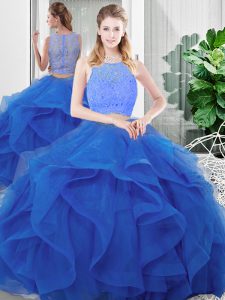 Elegant Tulle Sleeveless Floor Length Sweet 16 Dress and Lace and Ruffles