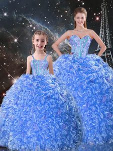 Sumptuous Floor Length Ball Gowns Sleeveless Blue Sweet 16 Dress Lace Up