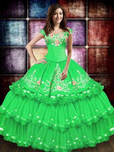 High End Sleeveless Lace Up Floor Length Embroidery and Ruffled Layers 15 Quinceanera Dress
