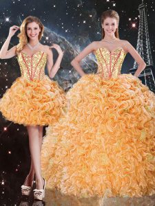 Attractive Orange Lace Up 15 Quinceanera Dress Beading and Ruffles Sleeveless Floor Length