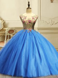Designer Baby Blue Sweet 16 Quinceanera Dress Military Ball and Sweet 16 and Quinceanera with Appliques and Sequins Scoop Sleeveless Lace Up