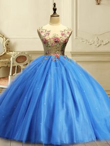 Designer Baby Blue Sweet 16 Quinceanera Dress Military Ball and Sweet 16 and Quinceanera with Appliques and Sequins Scoop Sleeveless Lace Up