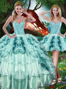 Fashionable Multi-color Ball Gowns Beading and Ruffles and Ruffled Layers Sweet 16 Dress Lace Up Organza Sleeveless Floor Length