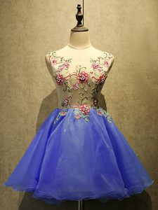 Lavender Sleeveless Appliques Mini Length Prom Dress