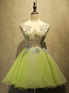 Yellow Green A-line Organza Scoop Sleeveless Embroidery Mini Length Lace Up Dress for Prom
