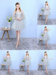 Excellent Tulle Sleeveless Knee Length Vestidos de Damas and Lace
