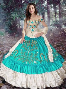 Trendy Sleeveless Embroidery and Ruffled Layers Lace Up 15 Quinceanera Dress